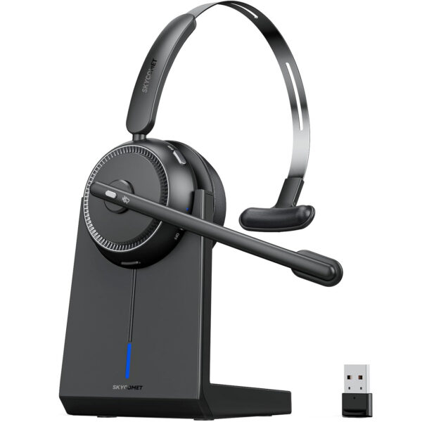 Wireless Headset with AI Noise Cancelling Mic, 65H Battery, Mute Button(Black)