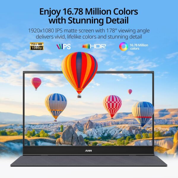 MNN 15.6" Portable Monitor FHD 1080P USB-C HDMI, Slim, HDR, Speakers, Laptop - Image 5