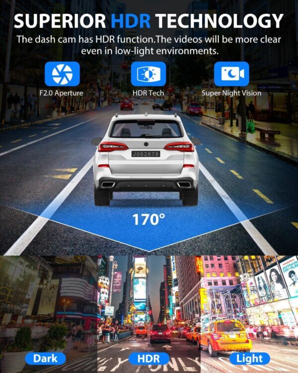 3 Channel Dash Cam Front, Rear & Inside - 1080P, 32GB, HDR, Parking Mode - Image 7