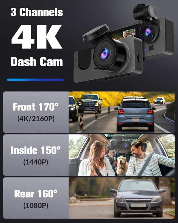 4K Dash Cam Front & Rear, Night Vision, 170° Wide, 32GB Card, Parking Mode - Image 3