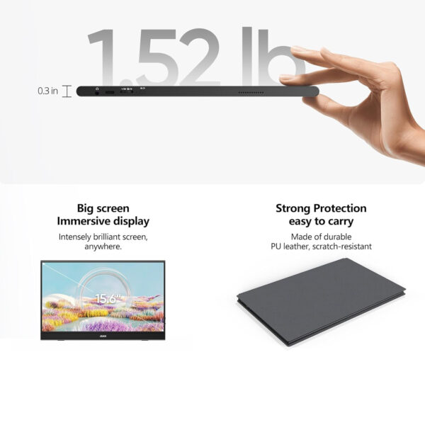 MNN 15.6" Portable Monitor FHD 1080P USB-C HDMI, Slim, HDR, Speakers, Laptop - Image 2
